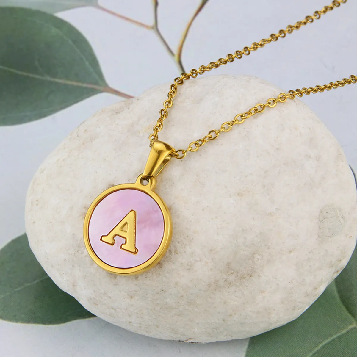 Women’s artistic necklaces-Simple Style Letter Titanium Steel Plating Inlaid Shell Necklace