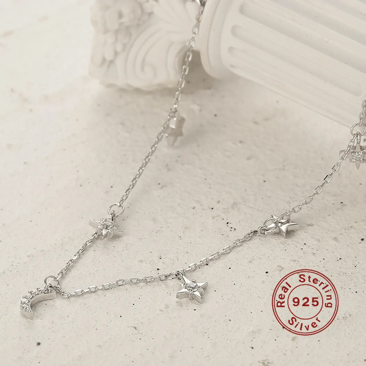 Women’s layered necklaces-Elegant Star Moon Sterling Silver Plating Inlay Zircon White Gold Plated Necklace