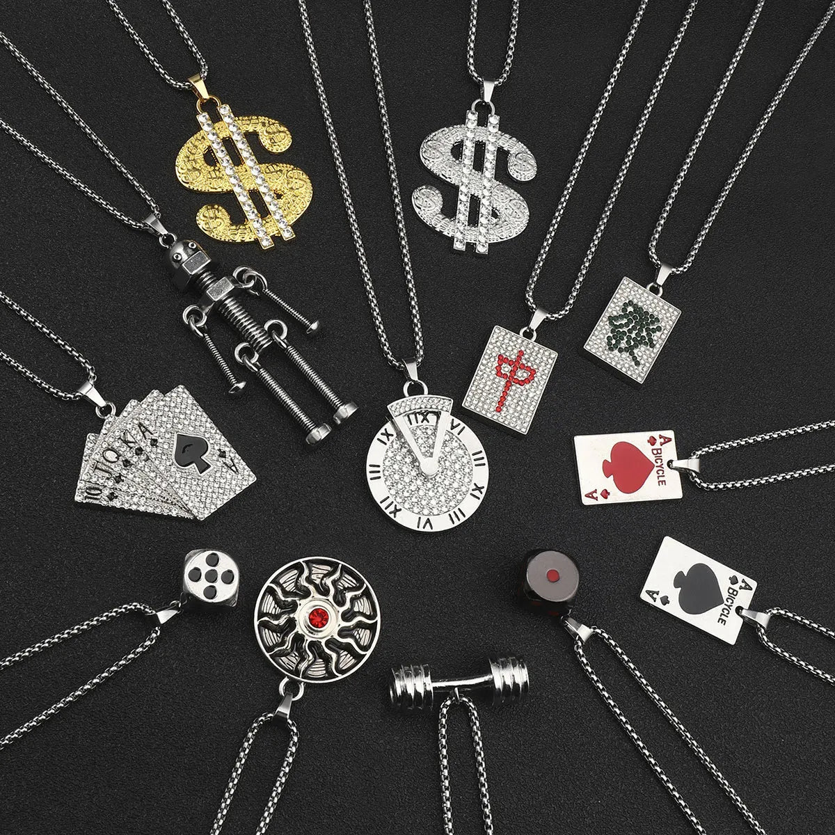 Women’s friendship bracelets and necklaces-Hip-Hop Robot Mahjong Poker Zinc Alloy 201 Stainless Steel Inlay Rhinestones Men'S Pendant Necklace