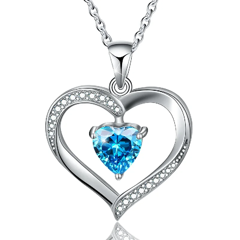 "Mother's Day Love Single Zircon Necklace Platinum (Color: Light Ocean Blue)"