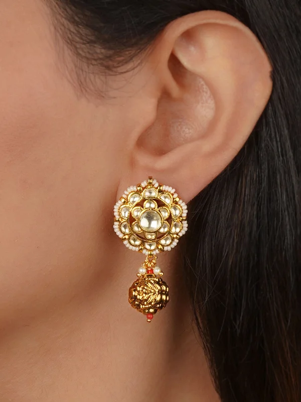 Women’s boho earrings-Gold Plated Jadau Kundan Earrings - ME1303