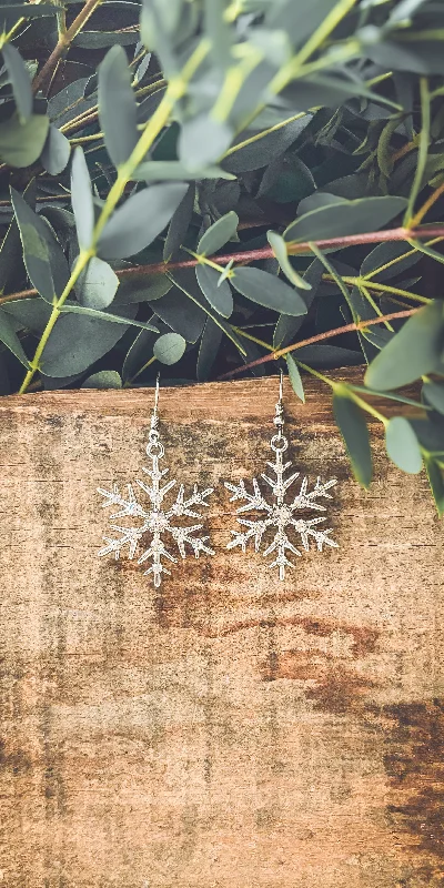 Women’s glamorous earrings-Beautiful Silver and Crystal Snowflake Earrings