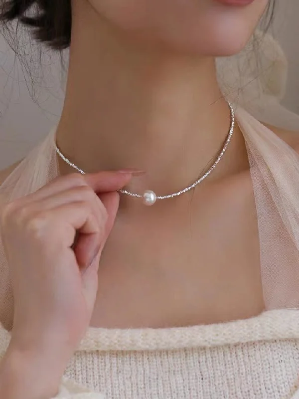 Silver Necklace Shijia Pearl White