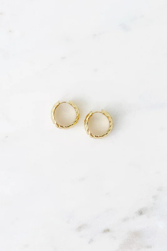 Women’s oval earrings-Chunky Twist Huggies-Gold