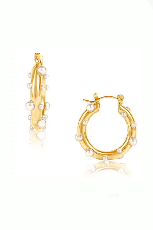 Women’s colorful earrings-Nicoletta Pearl Hoop Earring - Water Resistant