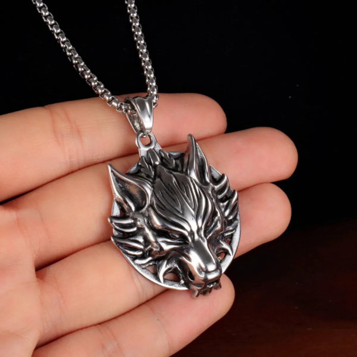 Wolf Head 2 Titanium Steel Necklace