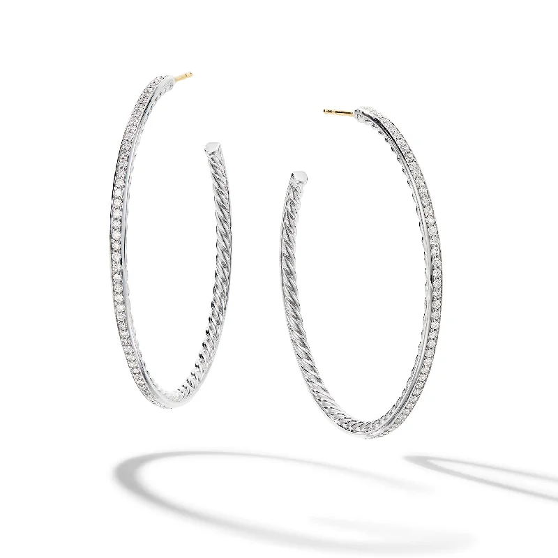 Women’s large hoop earrings-Pavé Hoop Earrings in Sterling Silver with Diamonds\, 50.3mm