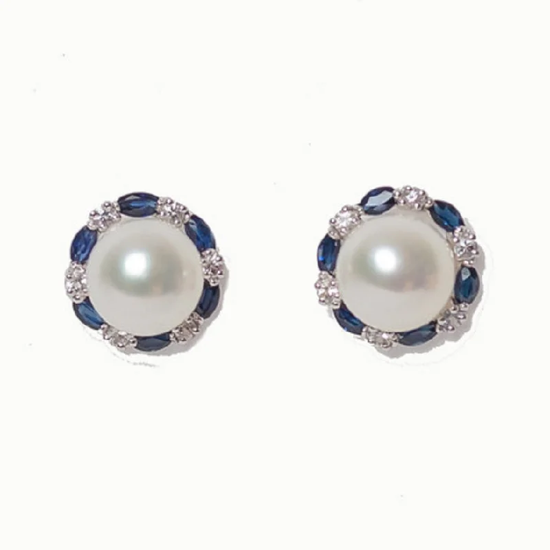 Women’s vintage earrings-White Gold - Mother of Pearl with Sapphires & White Sapphires