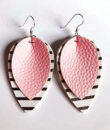 Women’s gold hoop earrings-Pink Striped Leather Drop Earrings