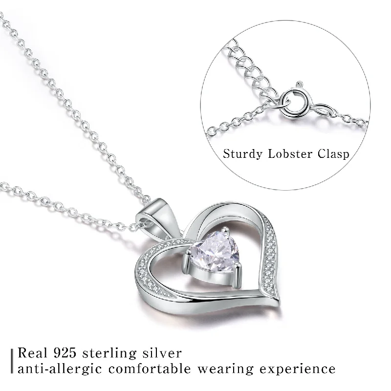 Women’s gold pendant necklaces-Elegant Heart Shape Sterling Silver Plating Inlay Zircon Pendant Necklace