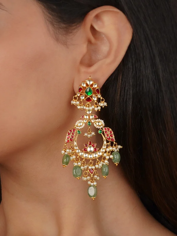 Women’s chunky earrings-Multicolor Gold Plated Jadau Kundan Earrings - ME1306M