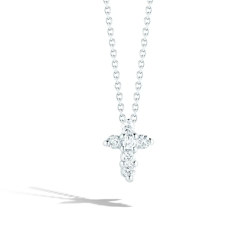 Women’s friendship necklaces-Roberto Coin 18K White Gold Small Diamond Cross Pendant