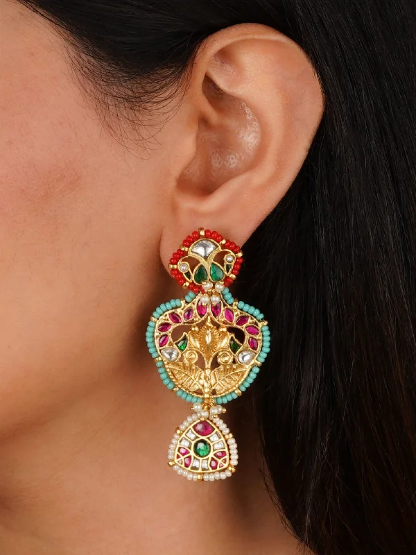 Women’s drop earrings-Multicolor Gold Plated Mishr Earrings - MR-E279M