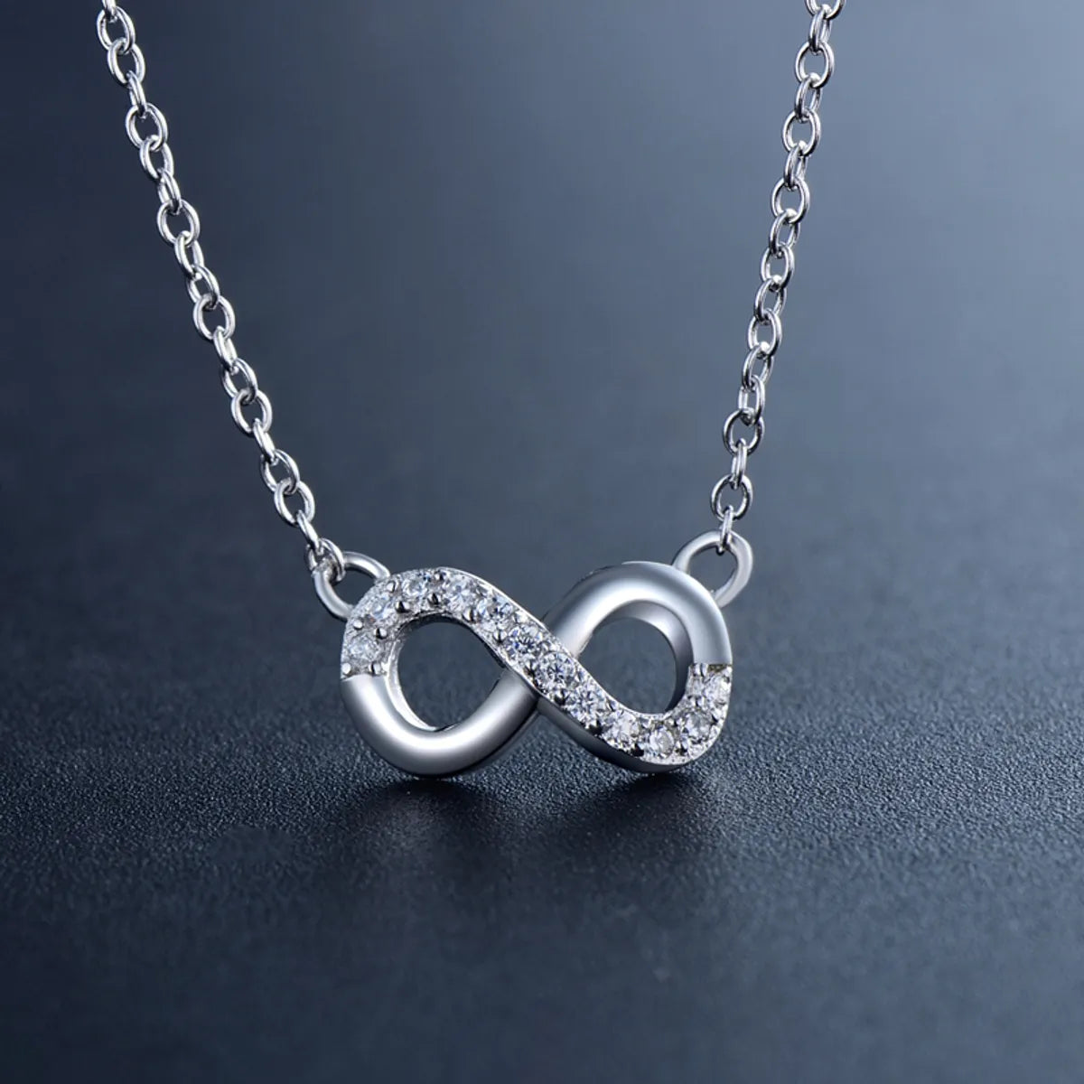 Women’s custom-designed necklaces-Romantic Simple Style Infinity Sterling Silver Plating Hollow Out Inlay Zircon Rhodium Plated Pendant Necklace