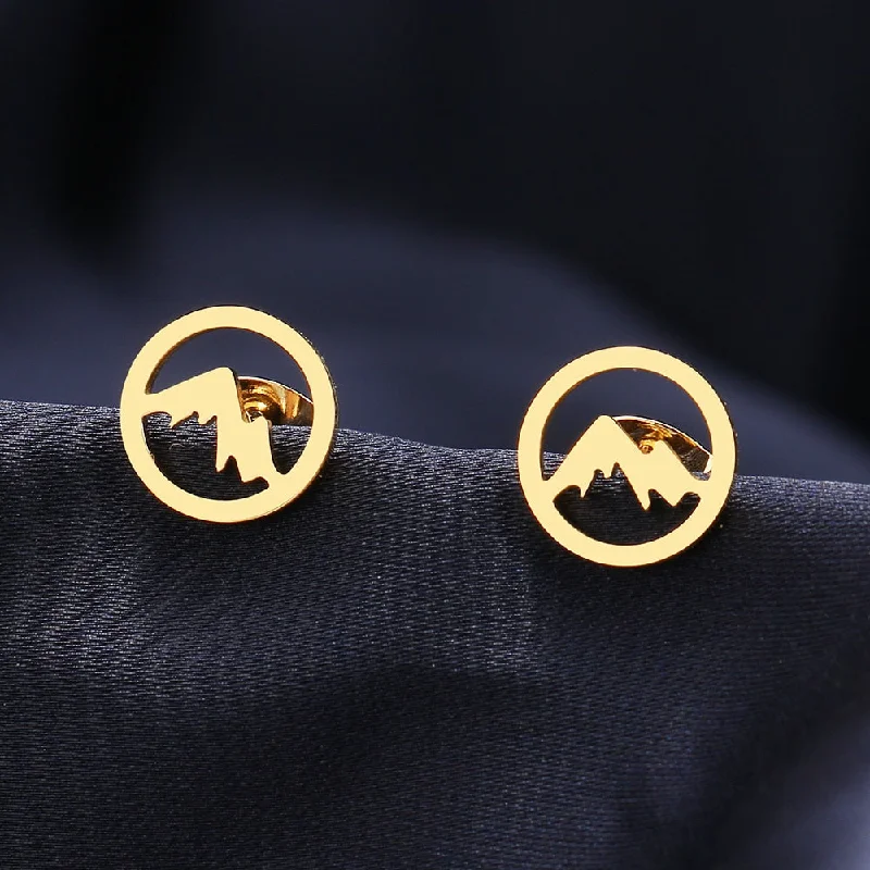 Women’s long earrings-Stainless Steel Gold or Silver Round Mountain Earrings