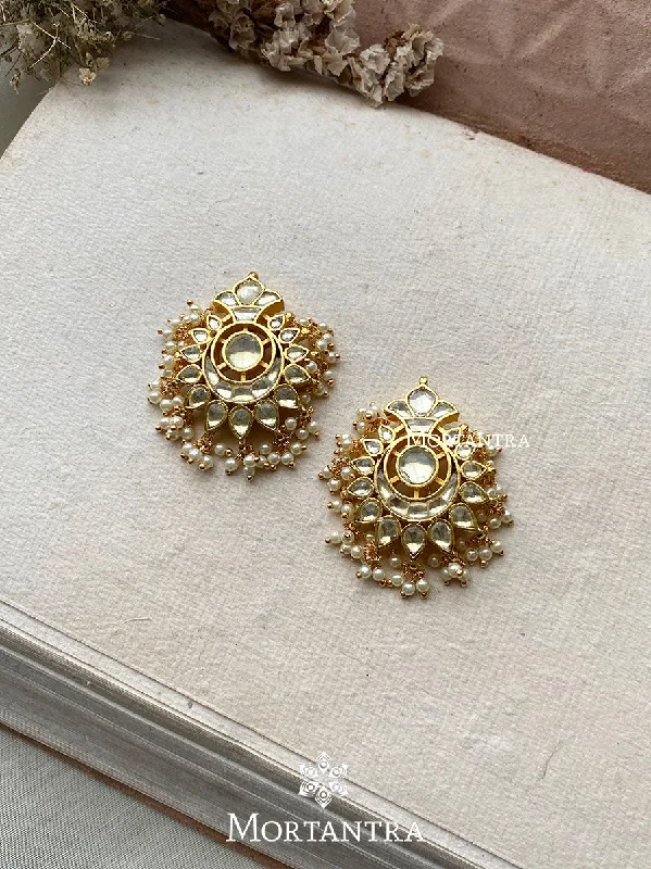 Women’s personalized earrings-White Color Gold Plated Jadau Kundan Earrings - ME738Y