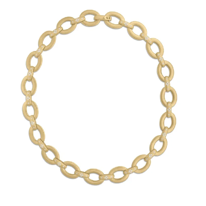 Women’s affordable necklaces-18Kt Yellow Gold Duchessa Diamonds Small Oval Link Necklace