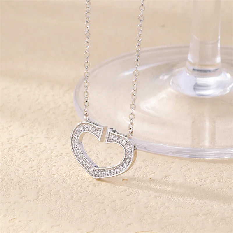 Women’s aquamarine necklaces-Wholesale Elegant Cute Luxurious Heart Shape 304 Stainless Steel Copper Plating Inlay Rhodium Plated Zircon Pendant Necklace