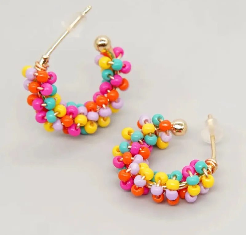 Women’s glamorous earrings-Beautiful Bright Beaded Hoop Earrings