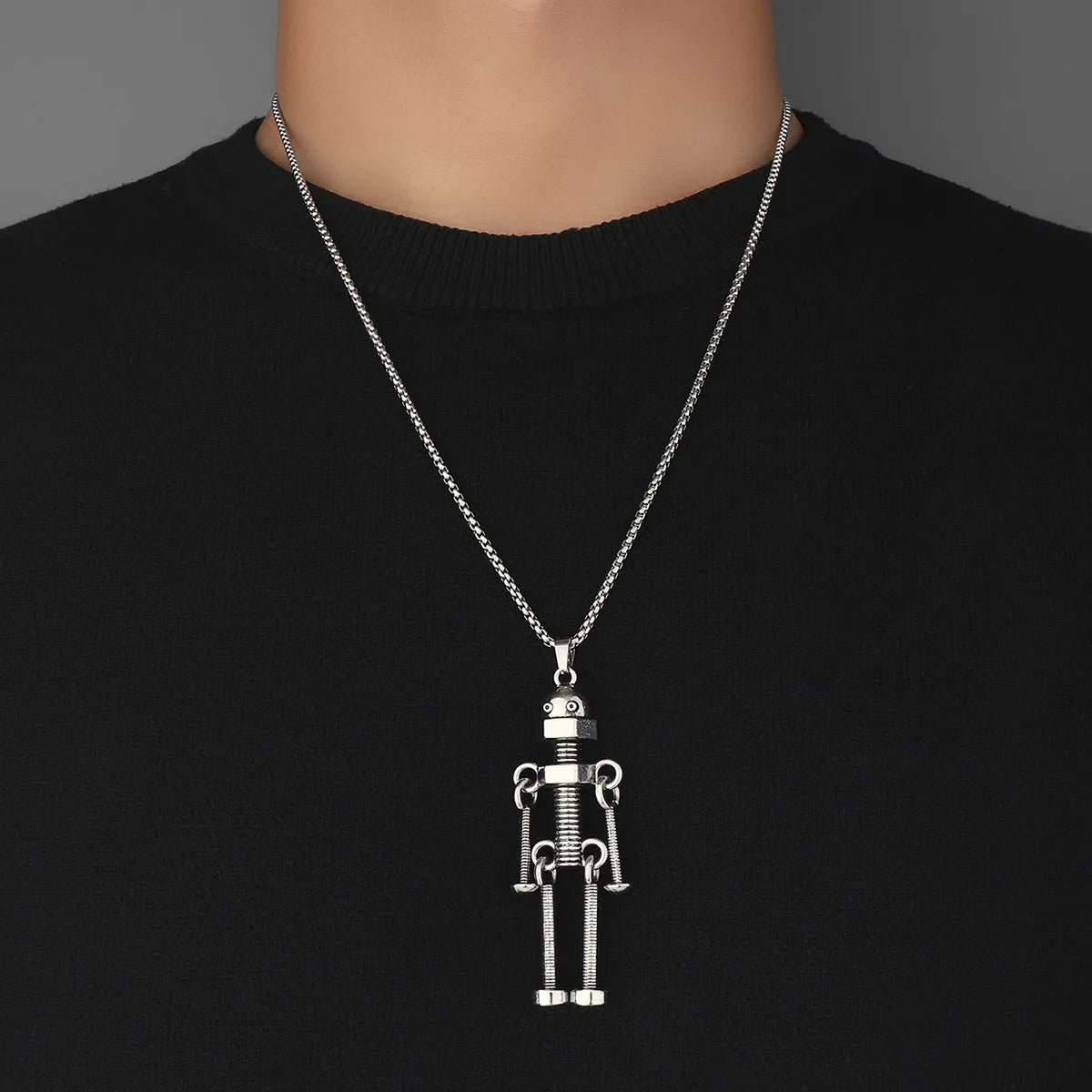 Women’s luxury necklaces-Hip-Hop Robot Zinc Alloy 201 Stainless Steel Inlay Rhinestones Men'S Pendant Necklace