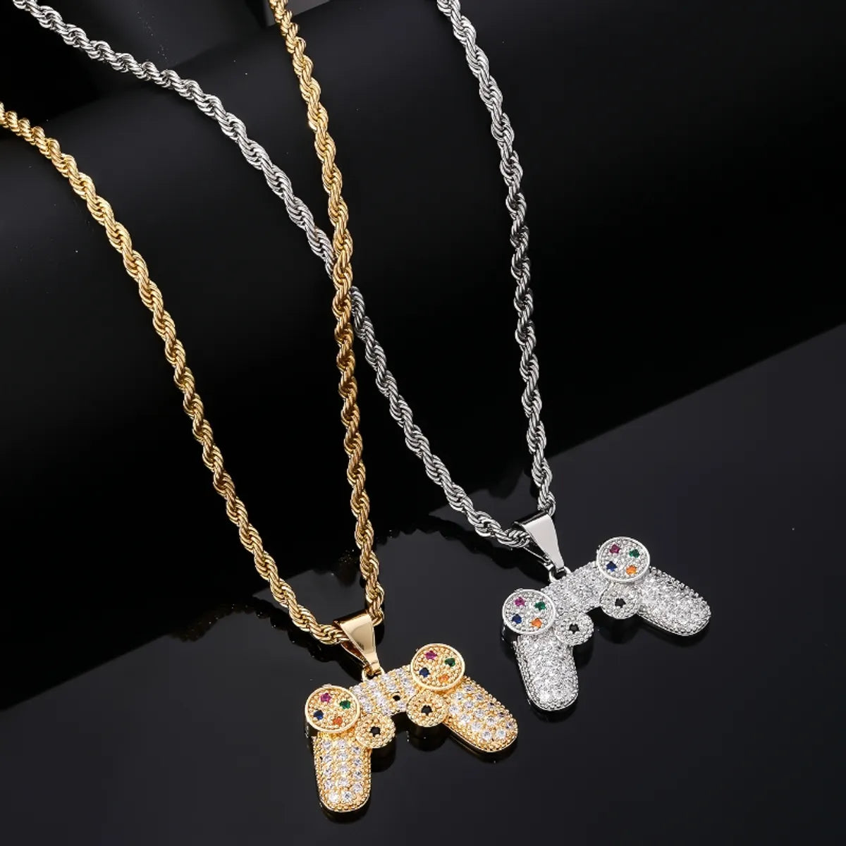 Women’s birthstone pendant necklaces-Hip-Hop Game Console Stainless Steel Titanium Steel Plating Inlay Rhinestones Gold Plated Unisex Necklace Pendant