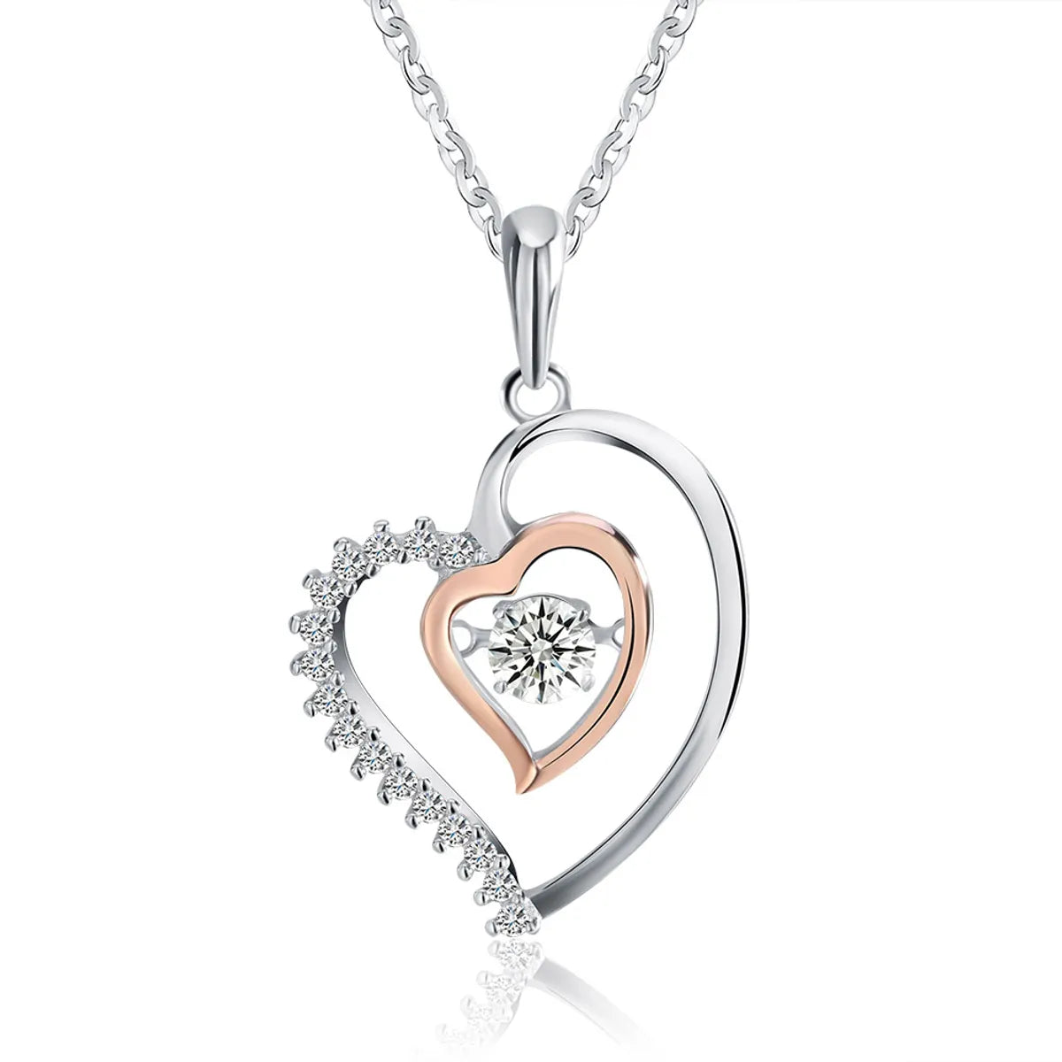 Women’s modern silver necklaces-Simple Style Classic Style Heart Shape Sterling Silver Polishing Plating Inlay Zircon White Gold Plated Pendant Necklace