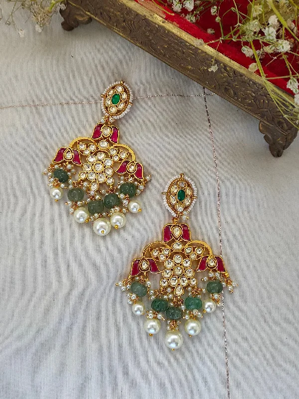 Women’s silver earrings-Multicolor Gold Plated Jadau Kundan Earrings - ME932M