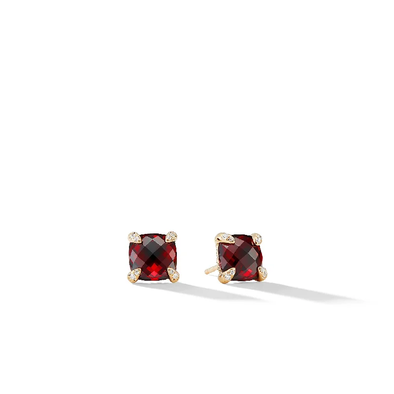 Women’s gold hoop earrings-Chatelaine® Stud Earrings in 18K Yellow Gold with Garnet and Diamonds\, 8mm