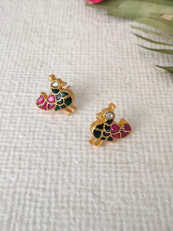 Women’s unique earrings-Multicolor Gold Plated Jadau Kundan Earrings - ME788M