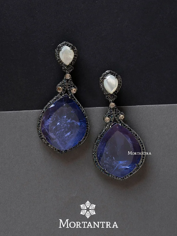 Women’s square earrings-Blue Color Faux Diamond Earrings - CZEAR454BL