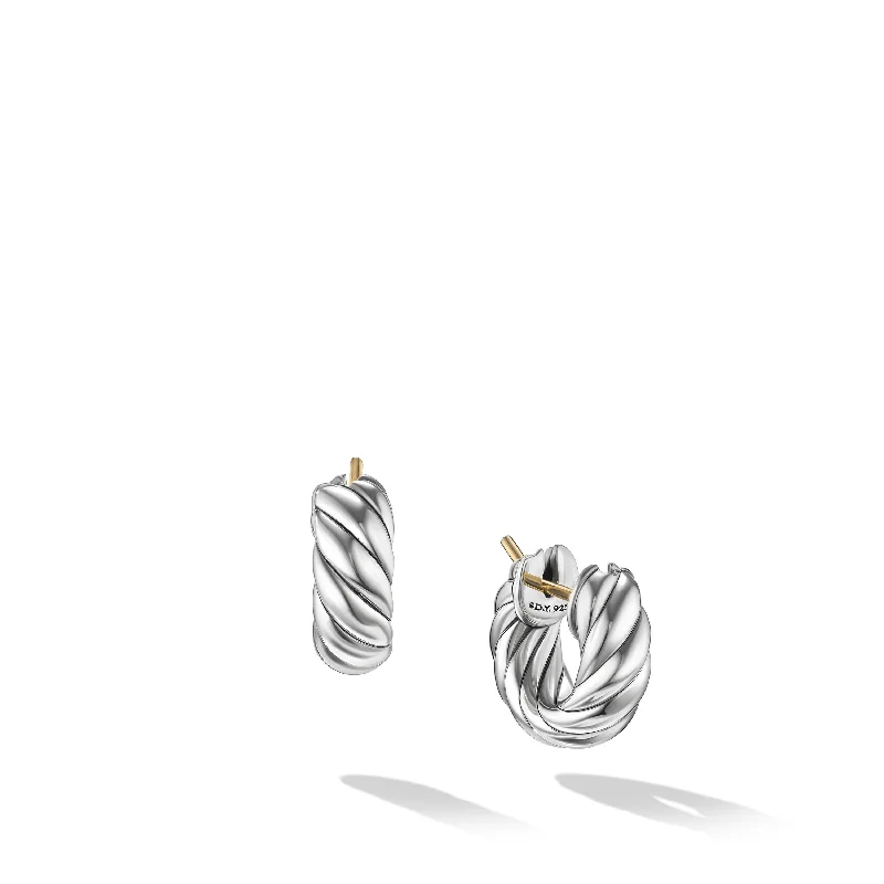 Women’s luxury earrings-Sculpted Cable Hoop Earrings in Sterling Silver\, 14.4mm