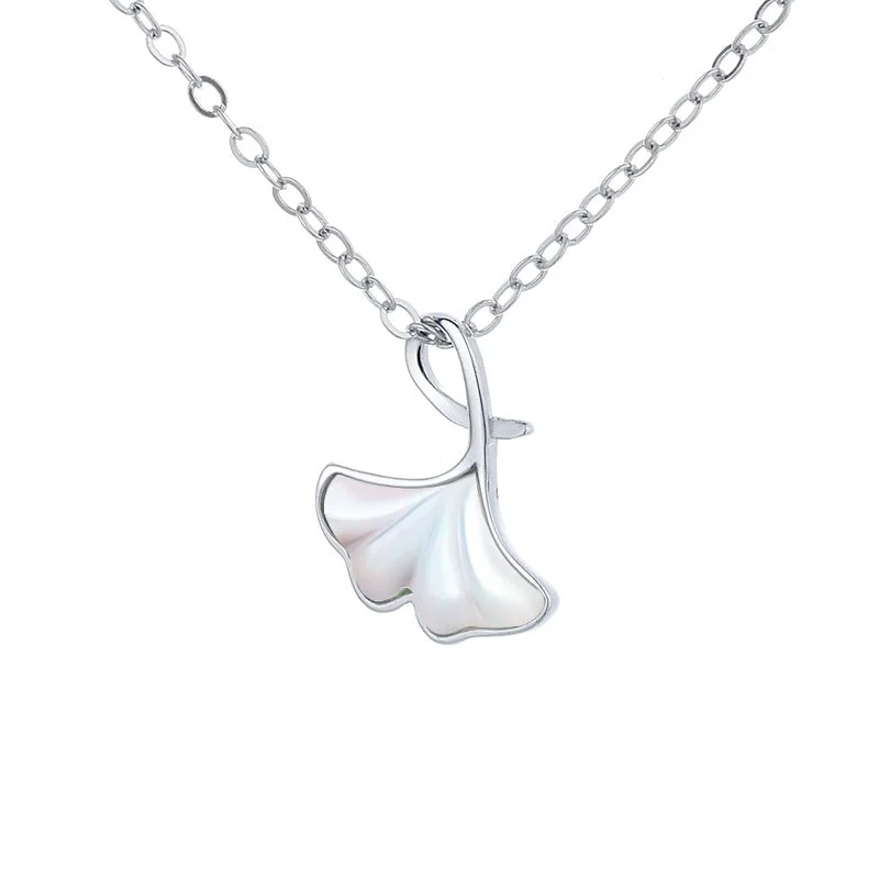 Women’s layered necklaces-Sterling Silver Casual Romantic Modern Style Ginkgo Leaf Pendant Necklace