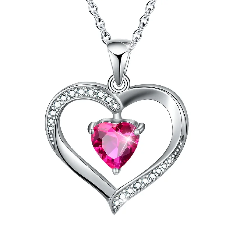 "Mother's Day Love Single Zircon Necklace Platinum (Color: Red Corundum)"