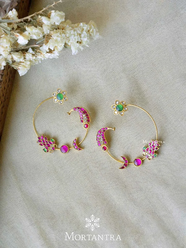 Women’s angel wings earrings-Pink Color Gold Plated Jadau Kundan Earrings - ME1026M