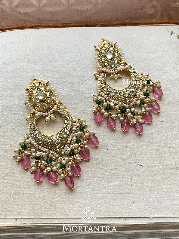 Women’s rhinestone earrings-Multicolor Gold Plated Thappa Jadau Kundan Earrings - TJ-E5