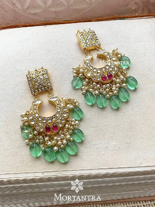 Women’s oval earrings-Pink Color Gold Plated Thappa Jadau Kundan Earrings - TJ-E20WP