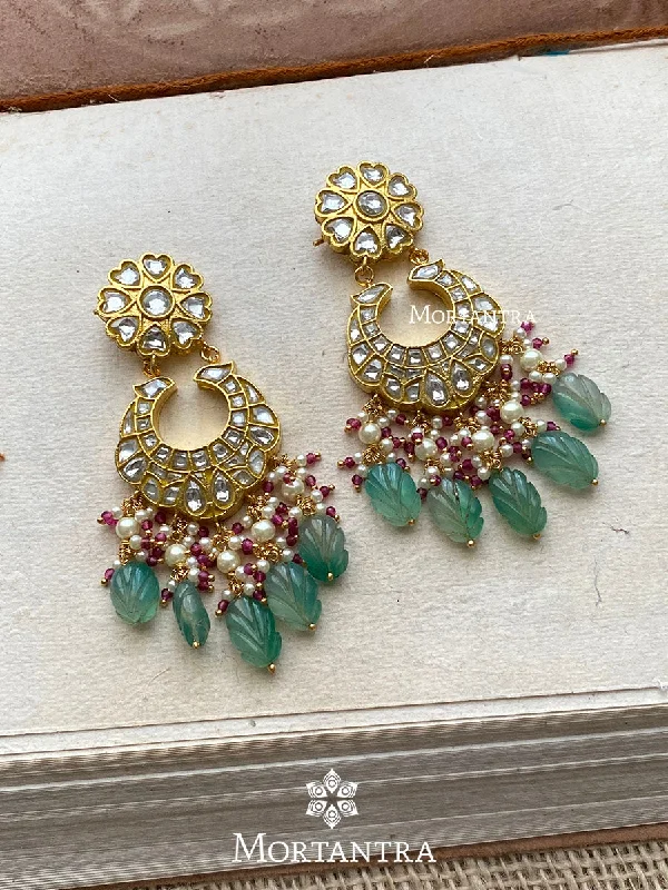 Women’s luxury diamond hoop earrings-Multicolor Gold Plated Thappa Jadau Kundan Earrings - TJ-E8