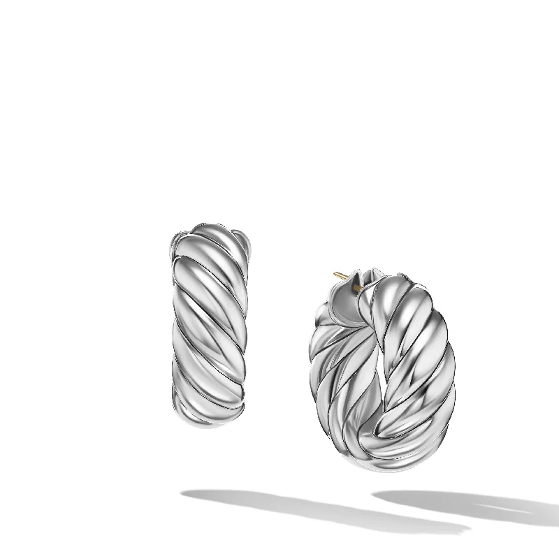 Women’s cubic zirconia earrings-Sculpted Cable Hoop Earrings in Sterling Silver\, 25mm