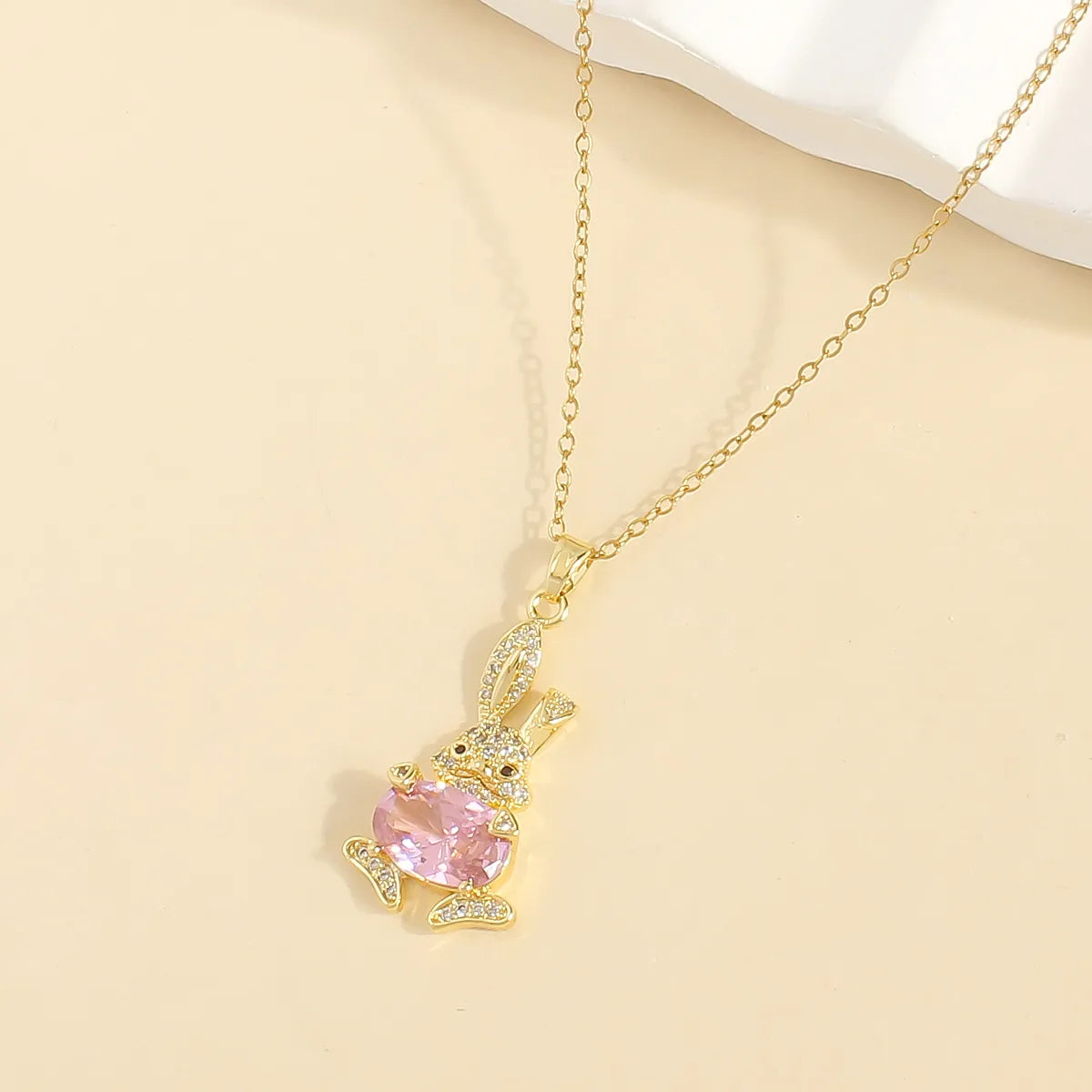 Women’s black diamond necklaces-Wholesale Casual Princess Cute Rabbit 304 Stainless Steel Copper Plating Inlay 18K Gold Plated Zircon Pendant Necklace