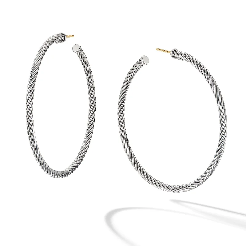 Women’s sapphire earrings-Cable Hoop Earrings in Sterling Silver\, 2in