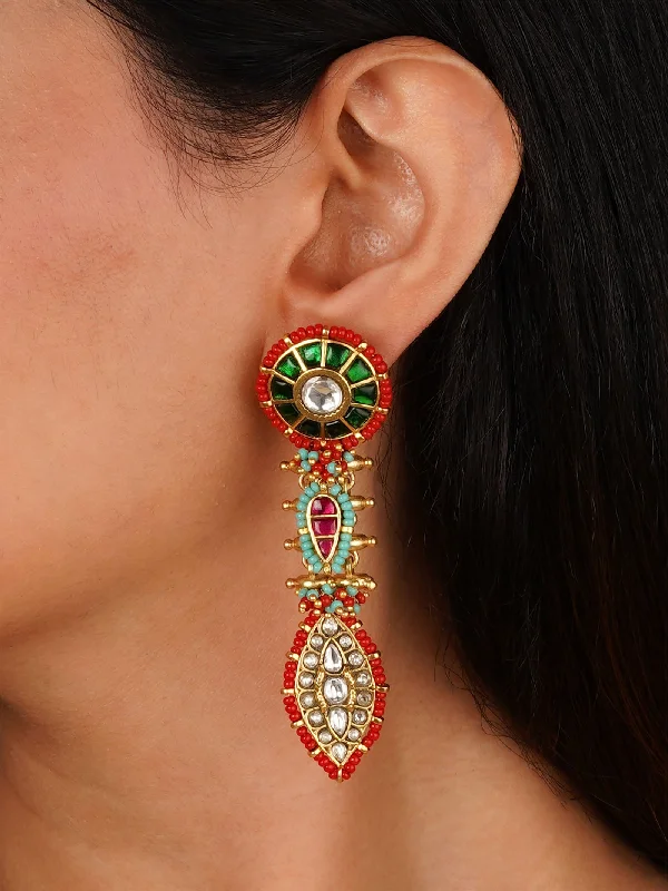 Women’s chandelier crystal earrings-Multicolor Gold Plated Mishr Earrings - MR-E267M