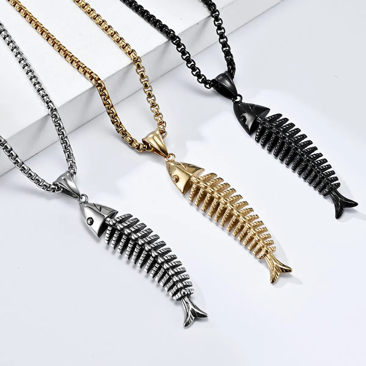 Women’s silver chain necklaces-Fashion Fish Bone Stainless Steel Polishing Pendant Necklace 1 Piece