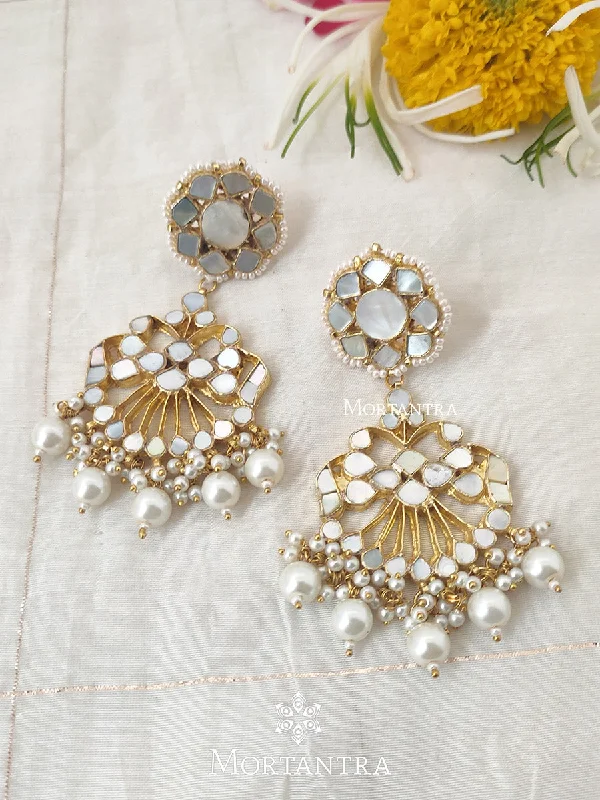 Women’s large gemstone earrings-White Color Gold Plated Jadau Kundan Earrings - ME961