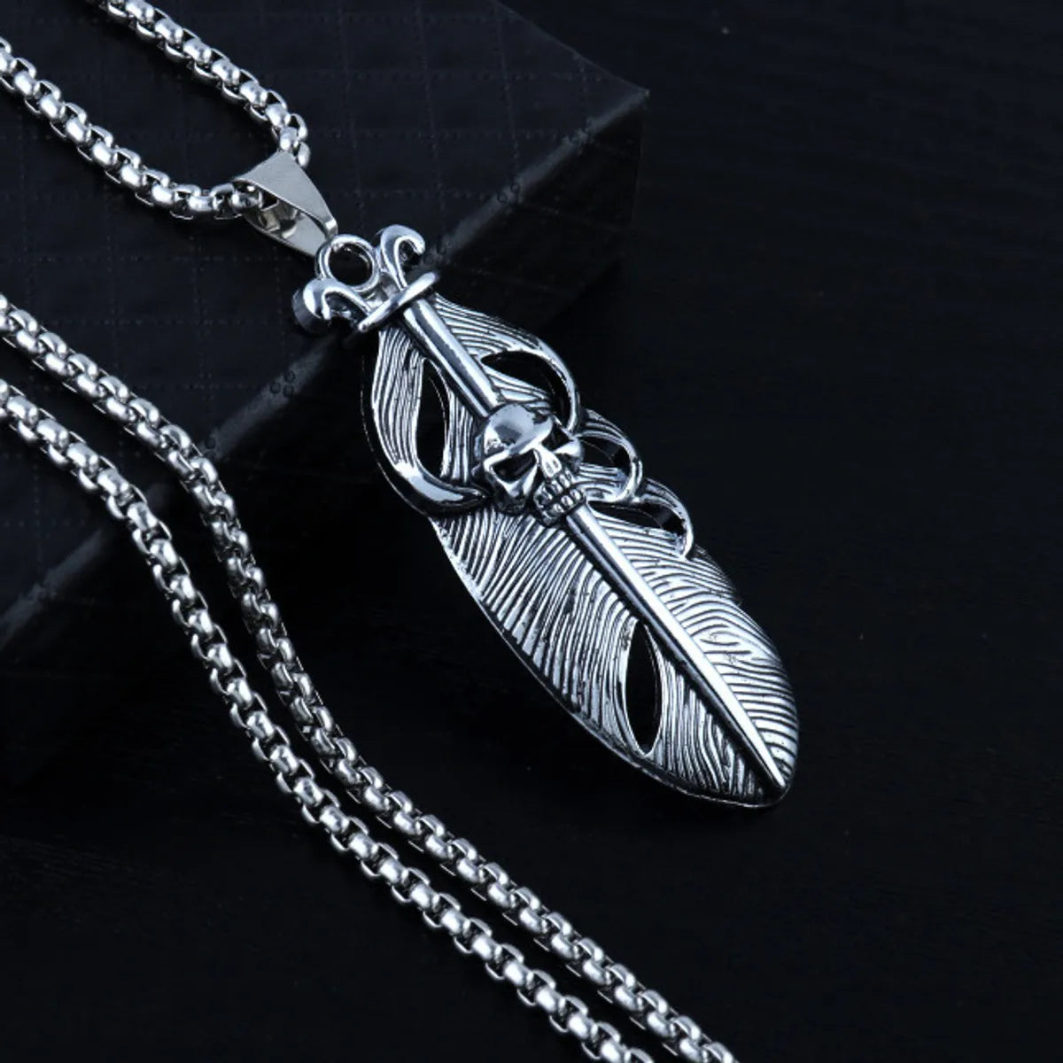 Skull Feather Titanium Steel Necklace