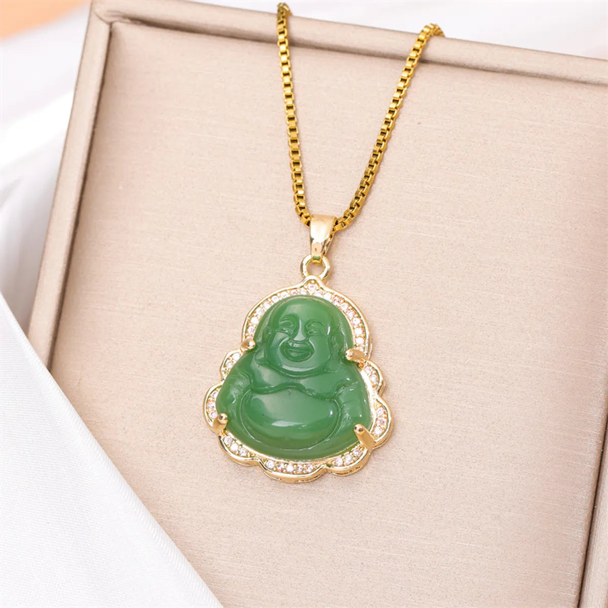 Women’s birthstone necklaces for moms-Classical Portrait Stainless Steel Titanium Steel Plating Inlay Jade Zircon 18k Gold Plated Gold Plated Pendant Necklace