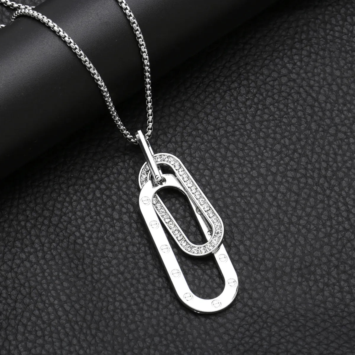 Women’s necklace and earring sets-Hip-Hop Streetwear Double Ring Stainless Steel Alloy Plating Inlay Rhinestones Men'S Pendant Necklace Sweater Chain