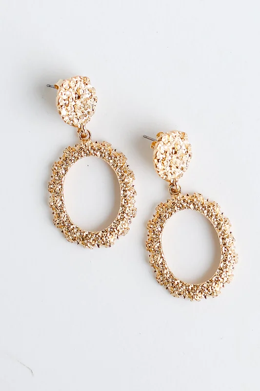 Women’s drop earrings-FINAL SALE - Hallie Gold Textured Drop Earrings