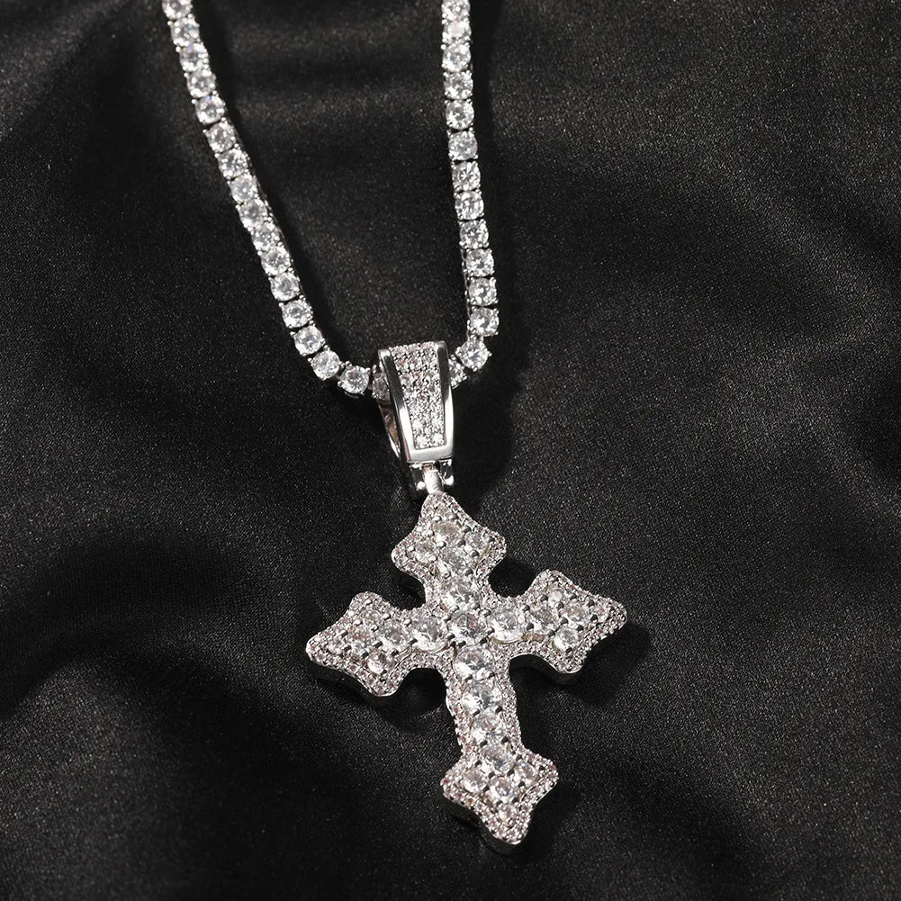 Women’s custom necklaces-316L Stainless Steel  Brass Hip-Hop Retro Inlay Cross Zircon Pendant Necklace