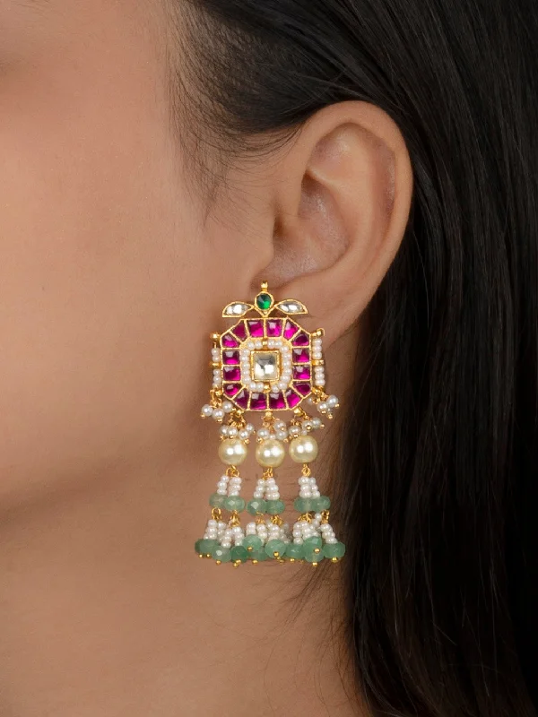 Women’s modern earrings-Multicolor Gold Plated Jadau Kundan Earrings - ME983