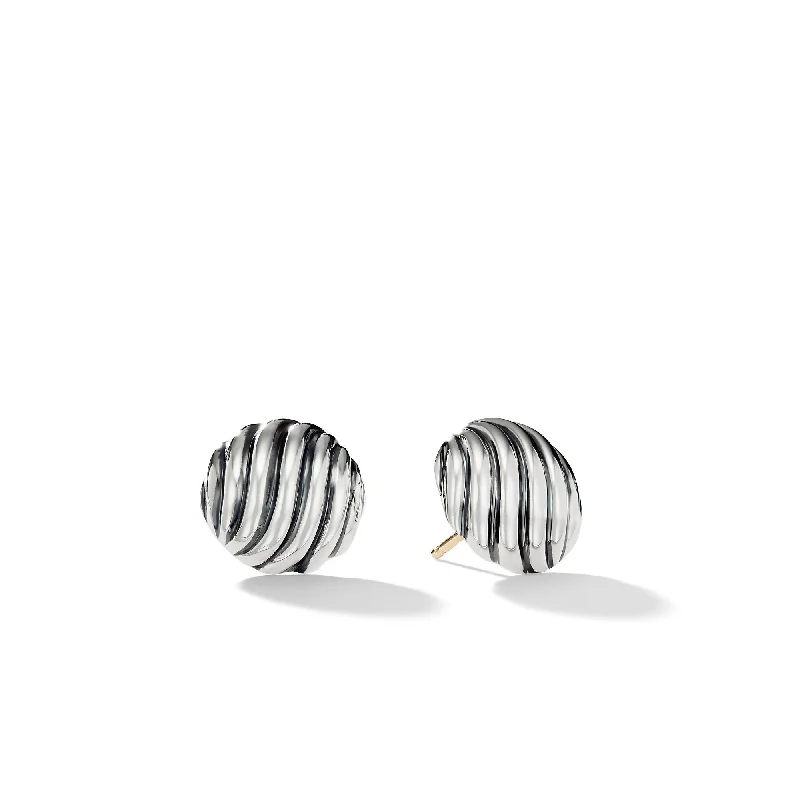 Women’s glamorous drop earrings-Sculpted Cable Stud Earrings in Sterling Silver\, 14mm